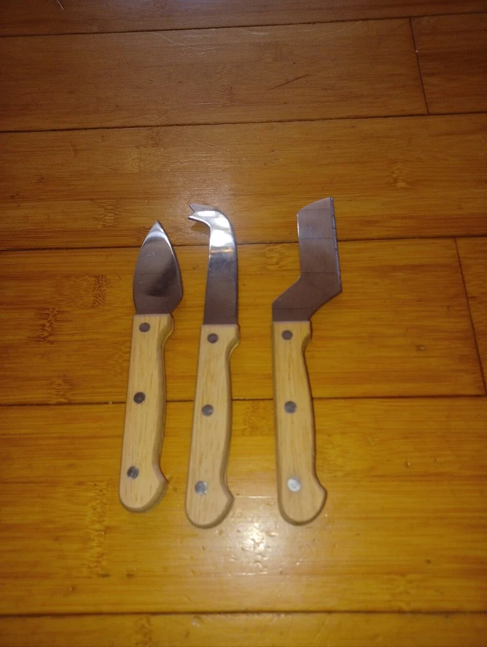 3 Piece Wood-Handle Cheese Knife Set - Natural Wood